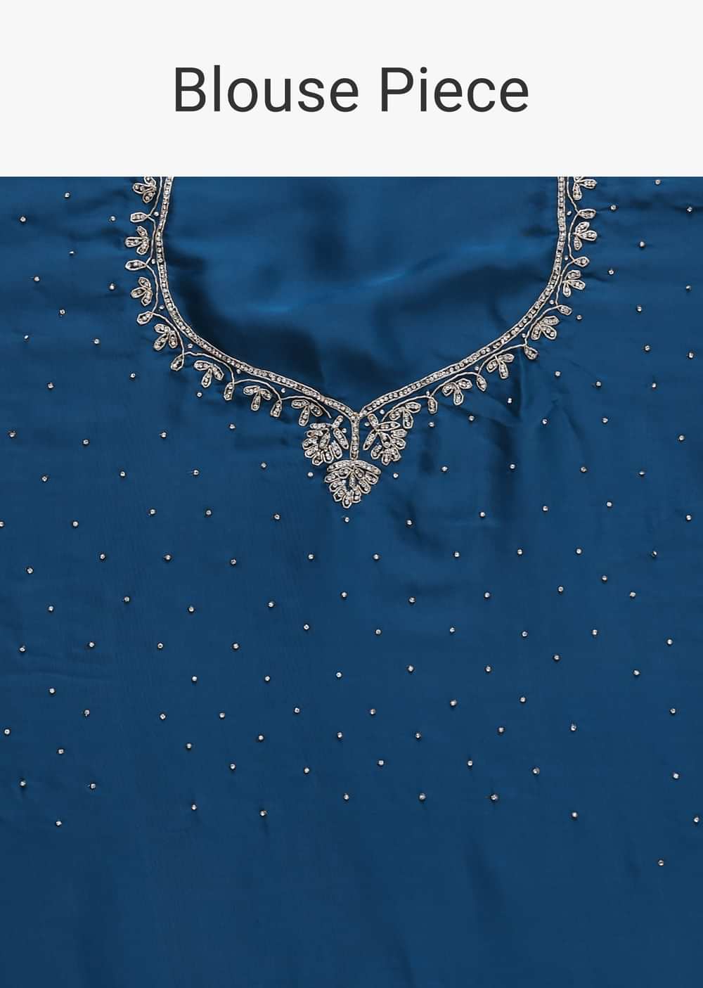 Blue Satin Saree With Stone Studded Border And Unstitched Blouse Piece
