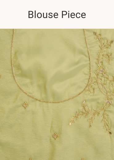 Citrus Green Tissue Organza Saree Embroidered With Cutdana And Beads