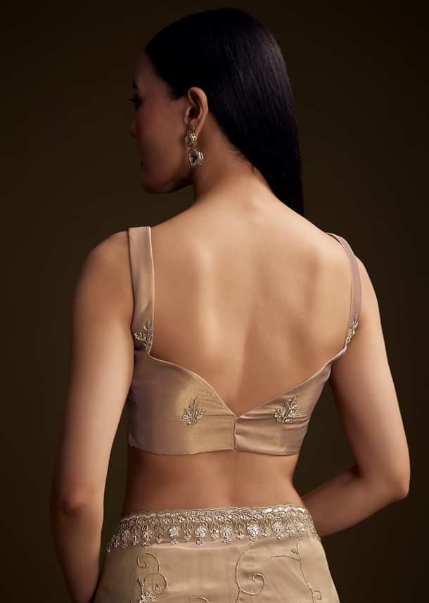 Copper Tissue Saree With Heavy Floral Hand Embroidery Copper Tissue Saree With Heavy Floral Hand Embroidery