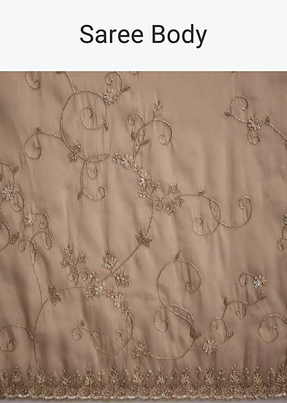 Copper Tissue Saree With Heavy Floral Hand Embroidery