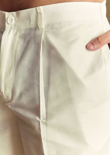 Cream Linen Kurta Set With Abstract Artistic Print