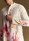 Cream Linen Kurta Set With Abstract Artistic Print