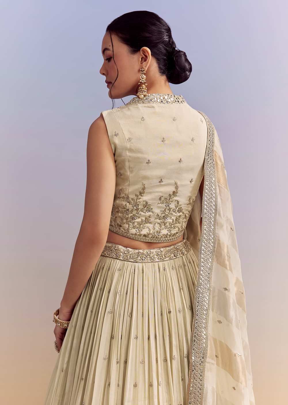 Cream Chinon Bridesmaid Lehenga With Tissue Dupatta