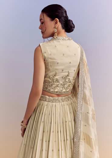 Cream Chinon Bridesmaid Lehenga With Tissue Dupatta