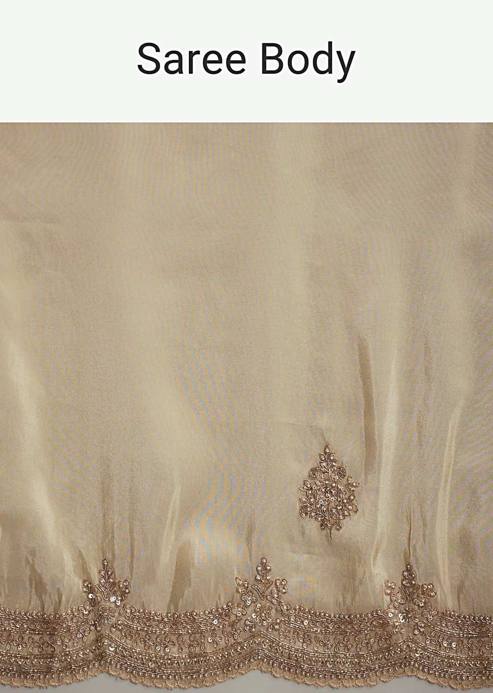 Cream Tissue Saree With Zardosi And Bead Embroidery