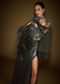Dark Green Corset Drape Gown With Embroidered Cape