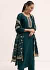 Dark Green Silk Kurta Set With Dupatta