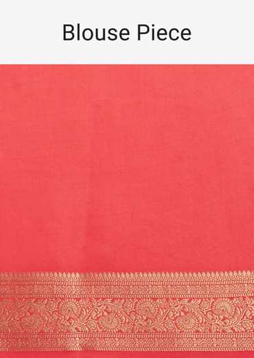 Dusky Orange Tissue Silk Saree With Zari Border And Butti Work