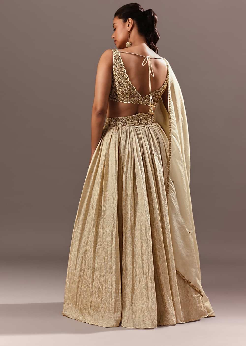 Gold Bridesmaid Brocade Lehenga With Embroidered Blouse And Dupatta