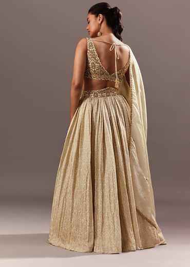 Gold Bridesmaid Brocade Lehenga With Embroidered Blouse And Dupatta