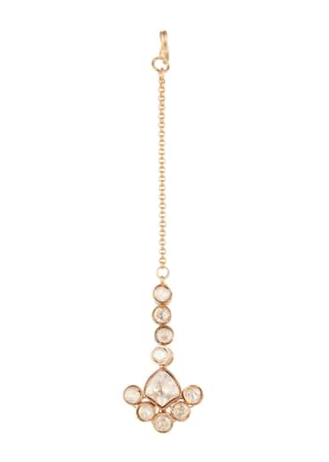 Gold Kundan Linear Maang Tikka With Uncut Polki Stones