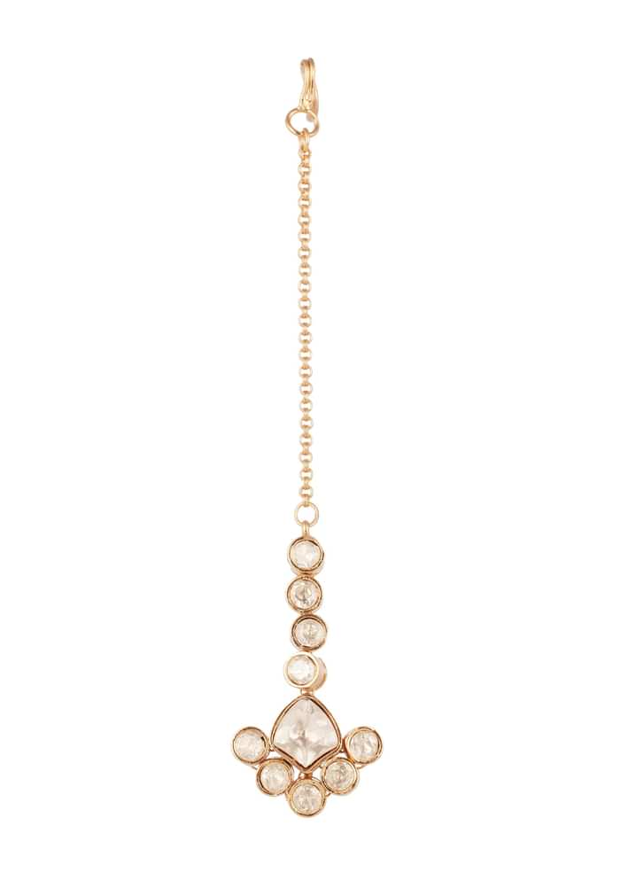 Gold Kundan Linear Maang Tikka With Uncut Polki Stones