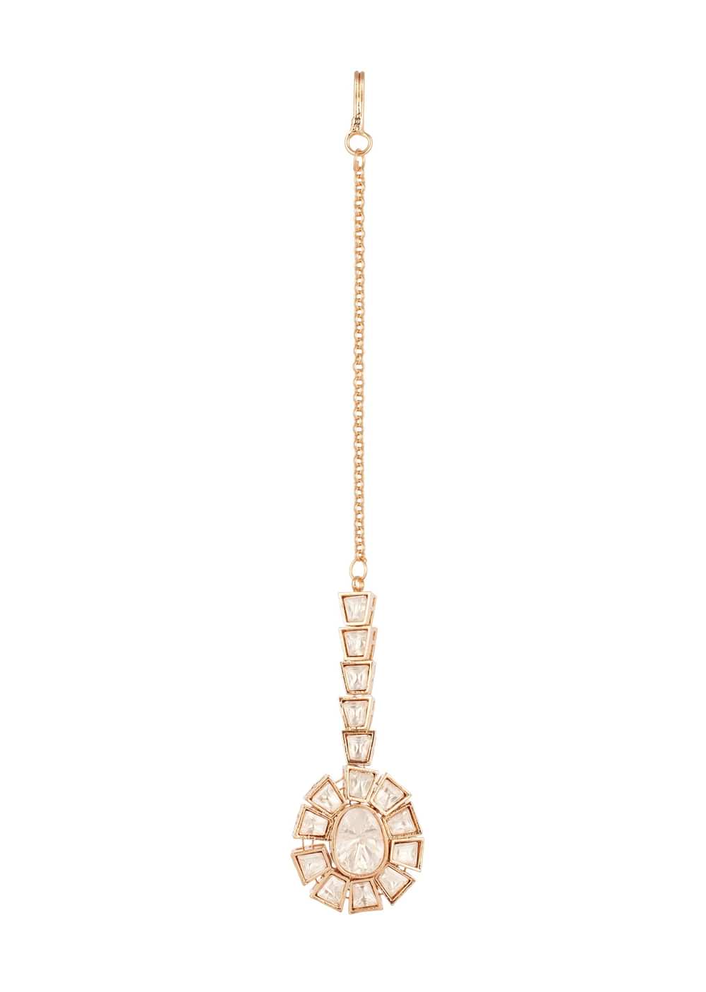 Gold Kundan Sunburst Maang Tikka With Uncut Polki Stones