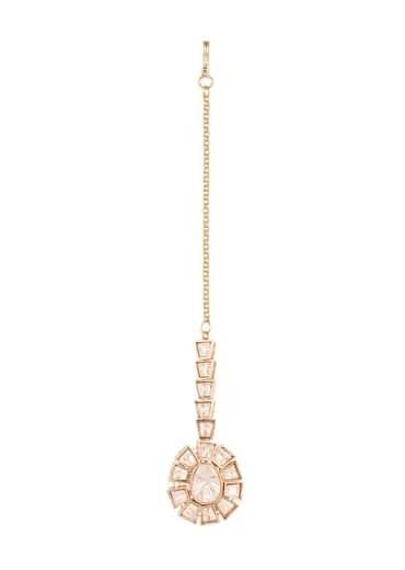 Gold Kundan Sunburst Maang Tikka With Uncut Polki Stones