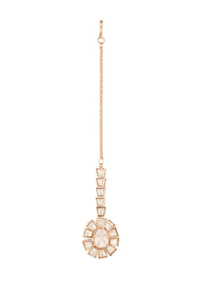 Gold Kundan Sunburst Maang Tikka With Uncut Polki Stones