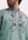 Green Handwork Embroidered Kurta Set For Men