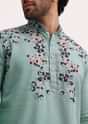 Green Handwork Embroidered Kurta Set For Men