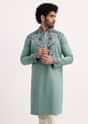 Green Handwork Embroidered Kurta Set For Men