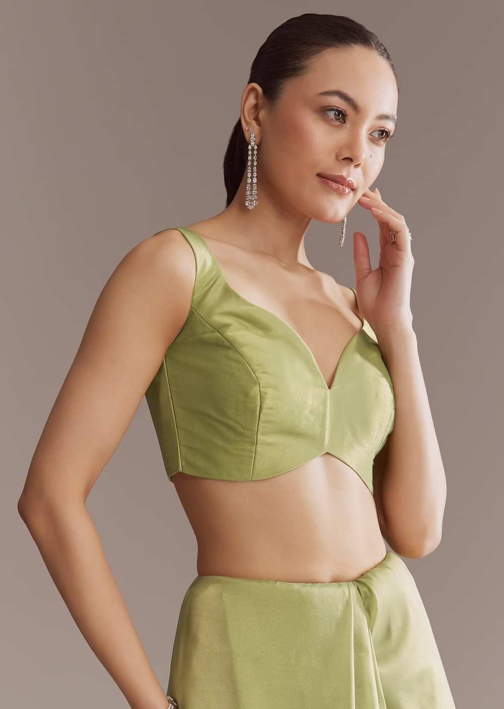 Green Tissue Saree With Bead And Sequin Embroidery