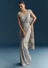 Grey Ready Pleated Saree With Cutdana And Sequins Work