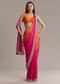 Hot Pink And Orange Chinon Saree With Heavy Embroidery