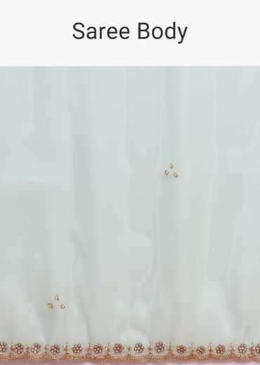Ice Blue Embroidered Saree With Unstitched Blouse