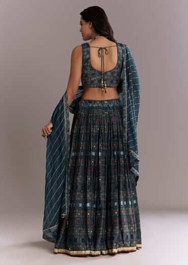 Indigo Modal Bridesmaid Lehenga With Hand Dyed Ajrakh Print