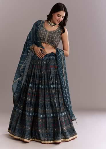 Indigo Modal Bridesmaid Lehenga With Hand Dyed Ajrakh Print