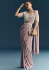 Lilac Ready Pleated Saree With Sequins And Moti Work