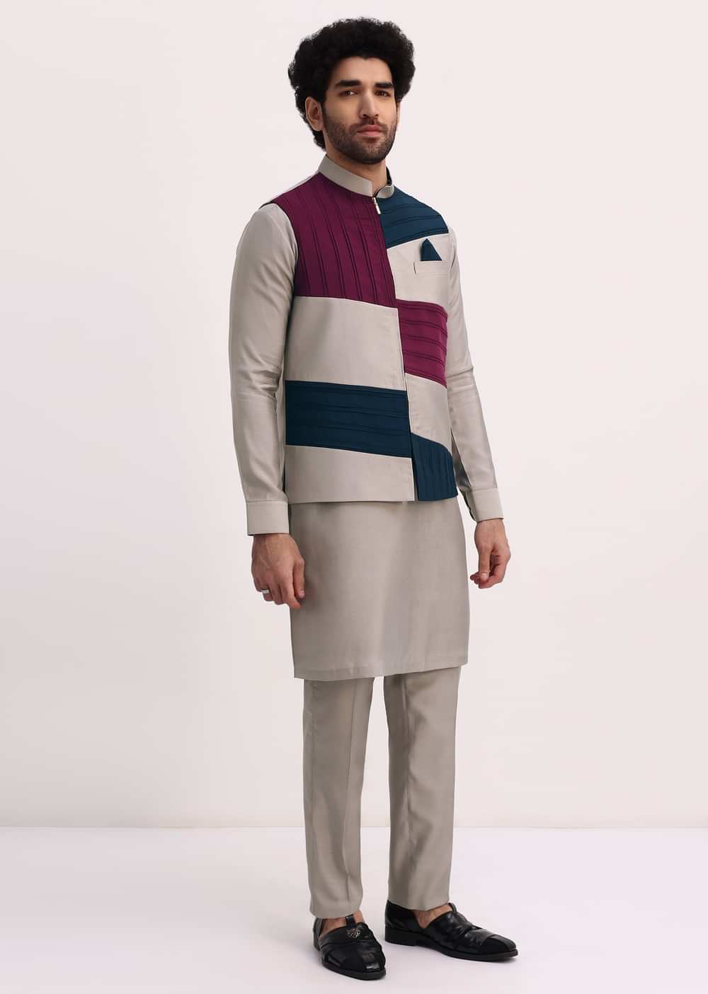 Multicolour Self Work Kurta Jacket Set