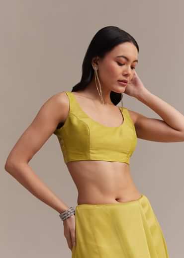 Mustard Tissue Organza Saree With Sequins Embellished Border