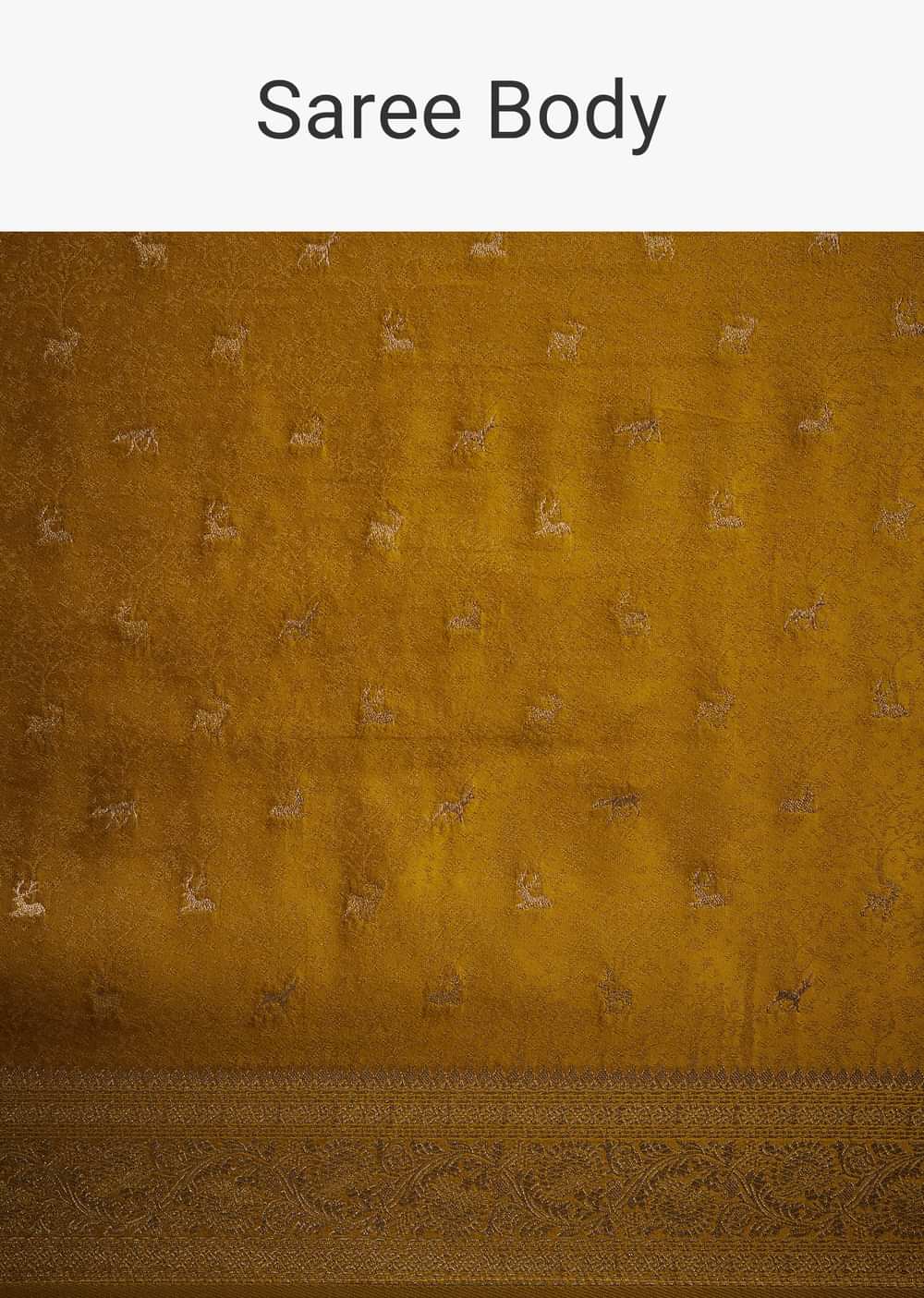 Mustard Yellow Dola Silk Saree With Woven Patterns