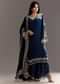 Navy Blue Crepe Moti Work Kurta With Printed Palazzo Dupatta