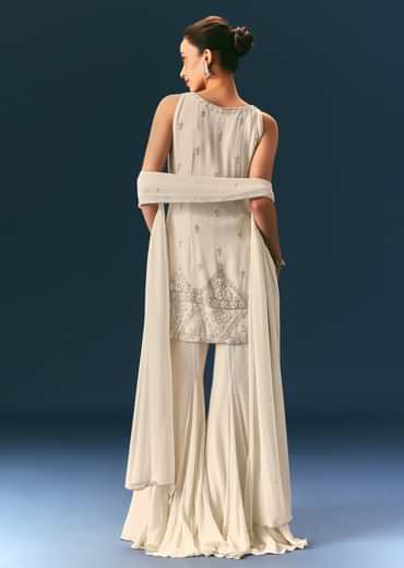 Off White Hand Embroidered Sharara Suit With Choker Dupatta Off White Hand Embroidered Sharara Suit With Choker Dupatta