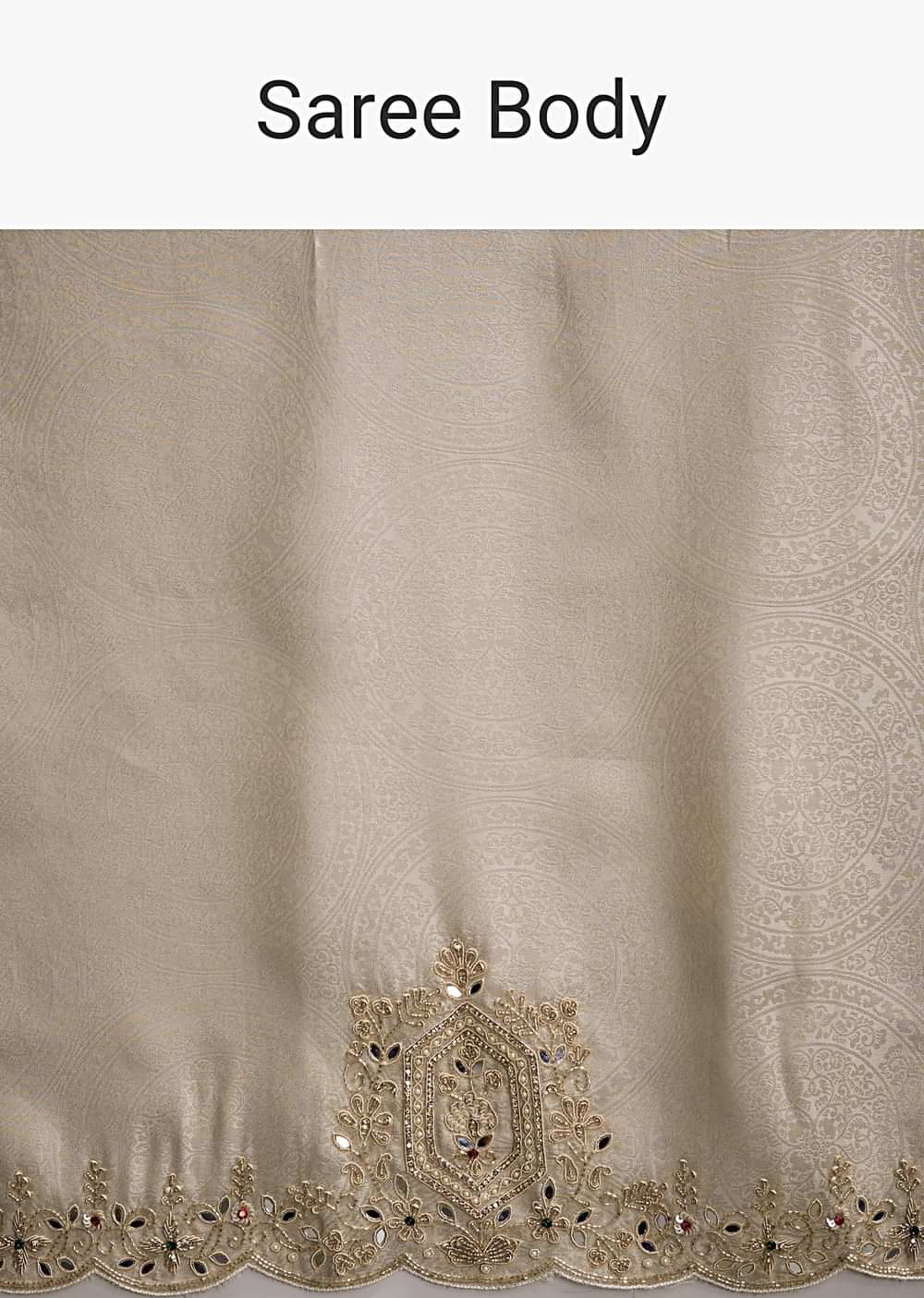Off White Jacquard Saree With Zardosi And Stone Embroidery