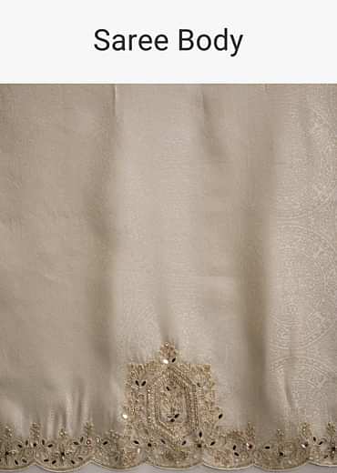 Off White Jacquard Saree With Zardosi And Stone Embroidery