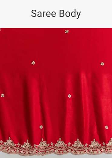 Orange And Red Chinon Saree With Sequin And Bead Embroidery