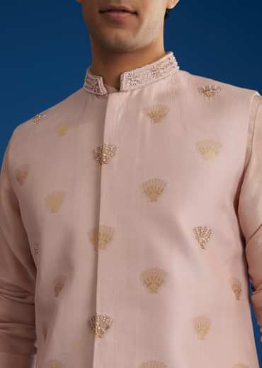 Peach Banarasi Embroidered Bandi Kurta Set