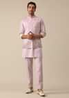 Pink Jacket And Kurta Set With Floral Motif Thread Work