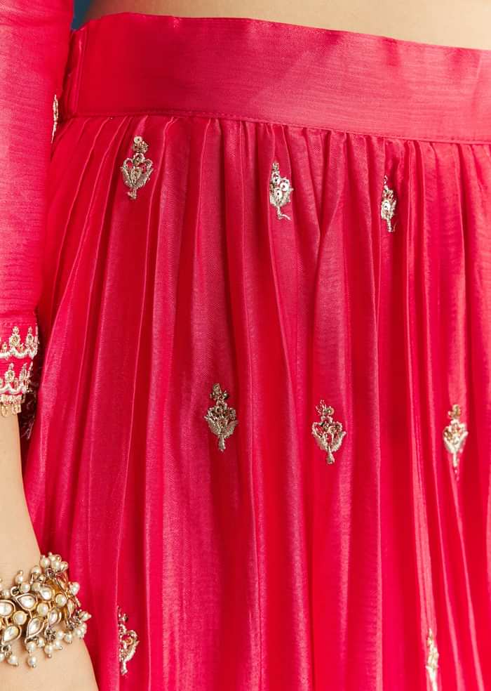 Pink Zari Palazzo Suit Set With Dupatta