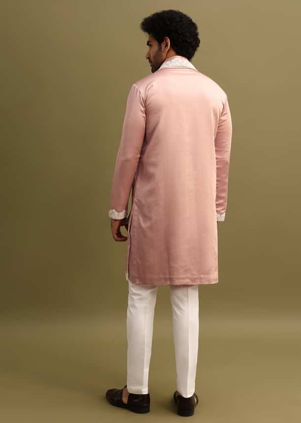 Pink Embroidered Kurta With Dupatta Set For Men Pink Embroidered Kurta With Dupatta Set For Men