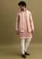 Pink Embroidered Kurta With Dupatta Set For Men