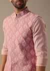 Pink Floral Bundi & Striped Kurta Set