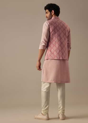 Pink Floral Bundi & Striped Kurta Set