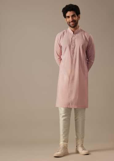 Pink Floral Bundi & Striped Kurta Set