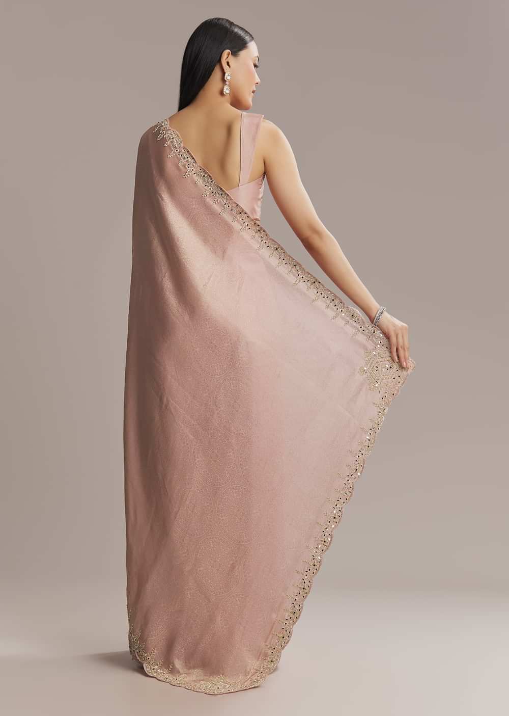 Pink Jacquard Saree With Zardosi And Stone Embroidery