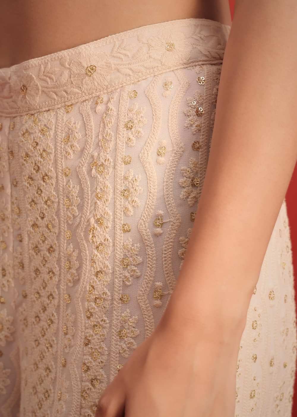 Pink Lucknowi Fusion Palazzo Set With Tassel Detail