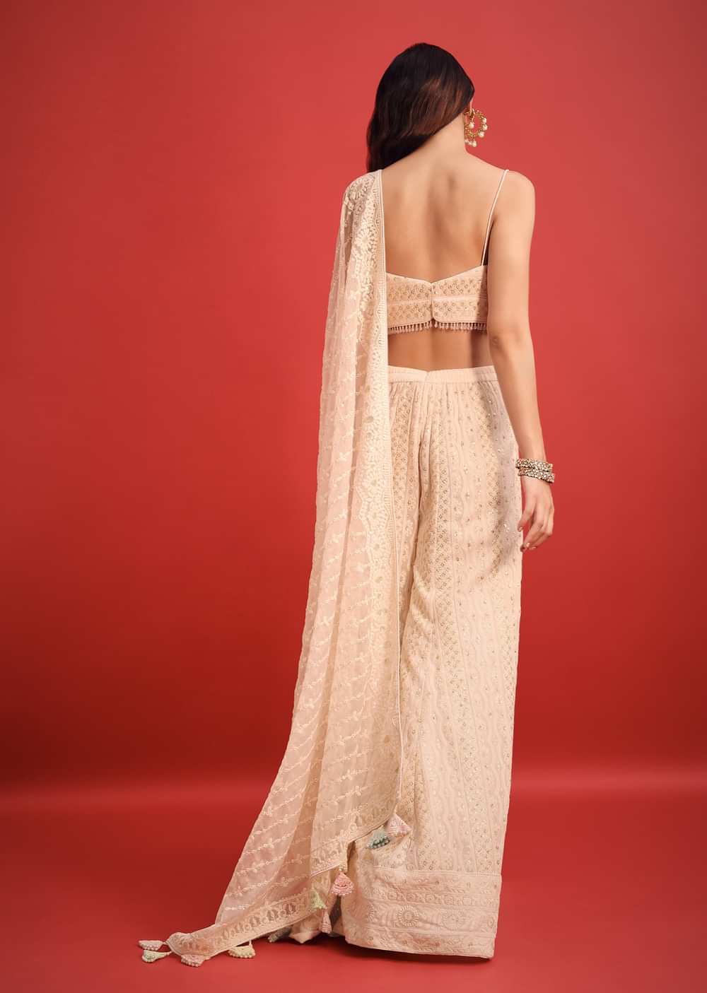 Pink Lucknowi Fusion Palazzo Set With Tassel Detail