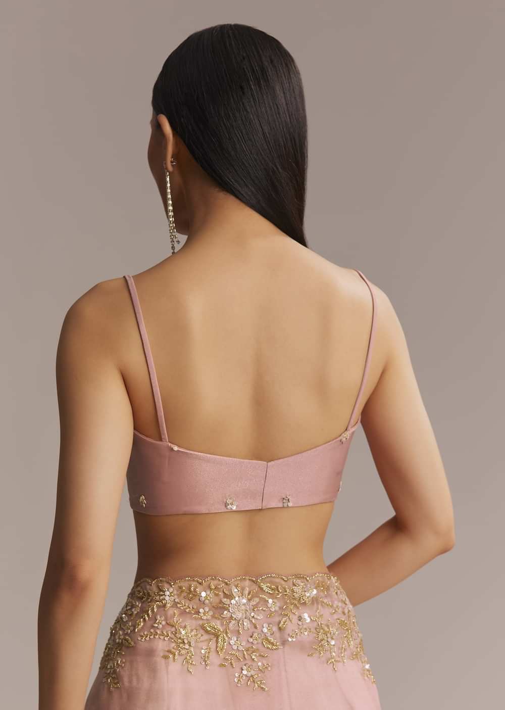 Pink Tissue Saree With Golden Sequin Embroidery