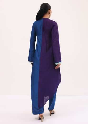 Purple And Blue Embroidered Kurta Pant